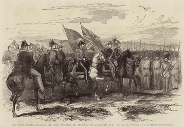 Lord Gough, Marschall Pelissier und Stab inspizieren die Truppen im Hauptquartier auf der Krim